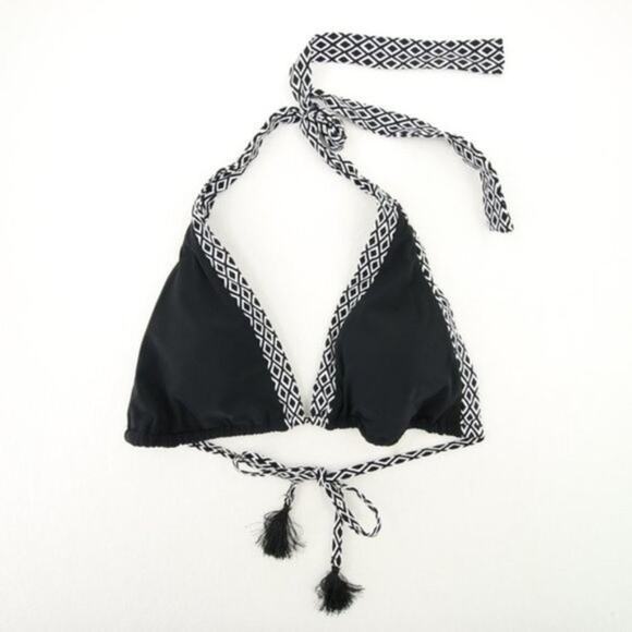 Lands' End Other - Lands End Black White Pattern Bikini Top Tassel NEW Size Large (14-16)